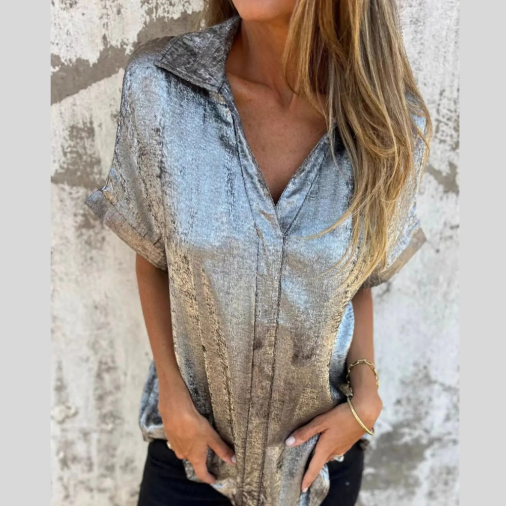 Full Size Collared Neck Short Sleeve Shirt Plus Size