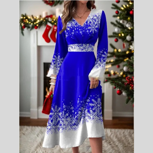 Women's Snowflake Printed Large Swing Pullover Dress