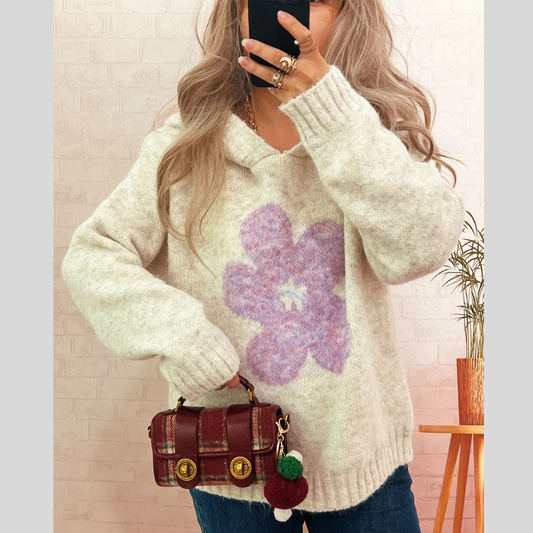 Flower Long Sleeve Hooded Sweater