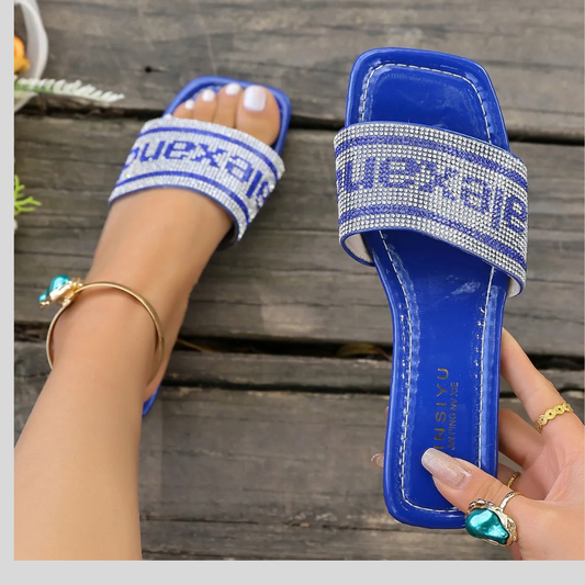 Rhinestone Open Toe Flats Sandals