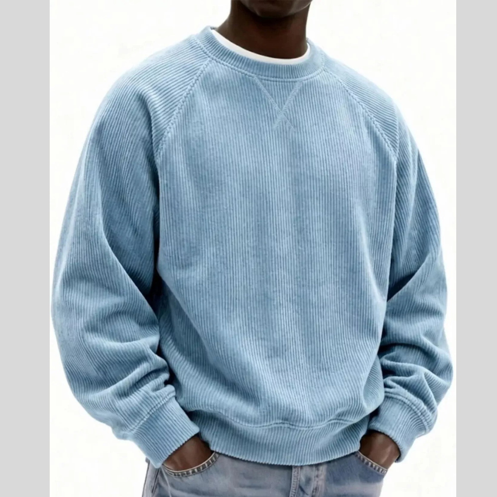 Men's Full Size Corduroy Crew Neck Sweatshirt Plus Size