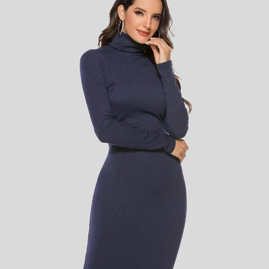 Ribbed Turtleneck Long Sleeve Dress