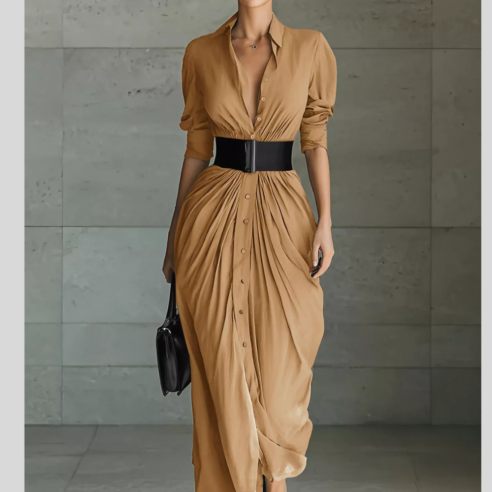 Full Size Button Front Ruched Shirt Maxi Dress Plus Size