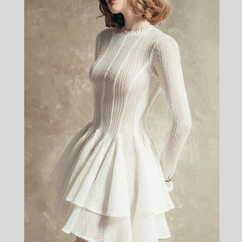 Layered Round Neck Long Sleeve Dress