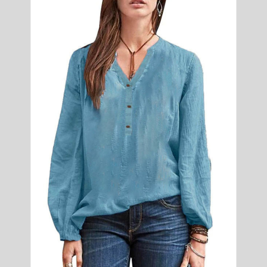 Full Size Notched Long Sleeve Blouse Plus Size