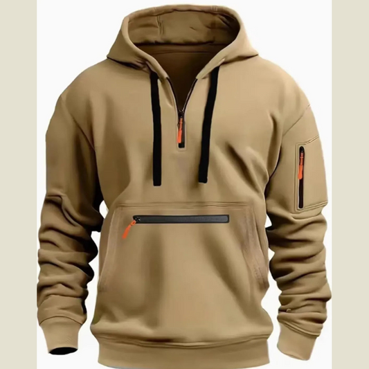 Men's Full Size Half Zip Long Sleeve Hoodie Plus Size