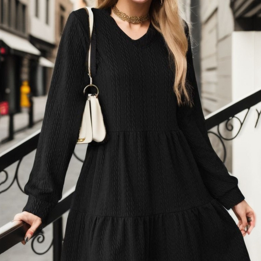 V-Neck Long Sleeve Mini Dress