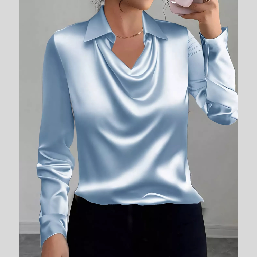 Satin Collared Neck Long Sleeve Blouse