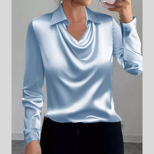 Satin Collared Neck Long Sleeve Blouse