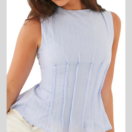 Back Lace Up Sleeveless Top with Cinched Waist Design