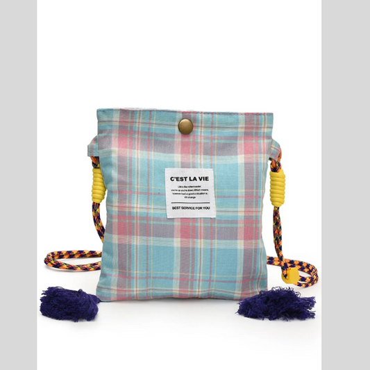 C'EST LA VIE Plaid Crossbody Bag with Tassel Detail