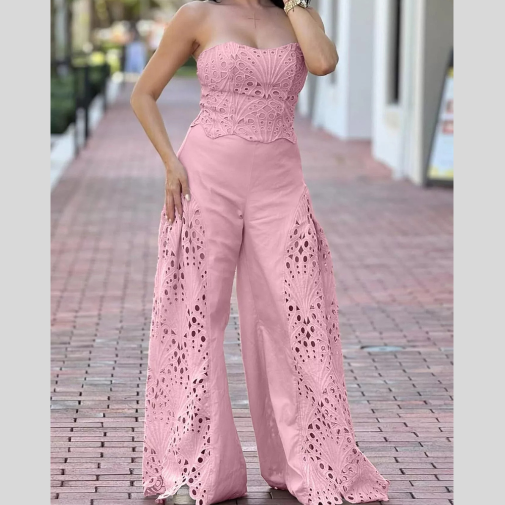 Hollow-Out Tube Top and Pants Two-Piece Set