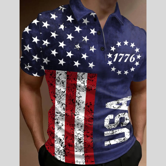 Men's Full Size Short Sleeve Button Detail Polo Plus Size