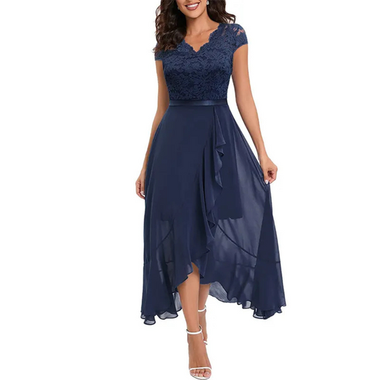 New Elegant Lace Party Dress, Ladies' Long Formal Evening Dress, Floral Embroidery Bridesmaid Dress