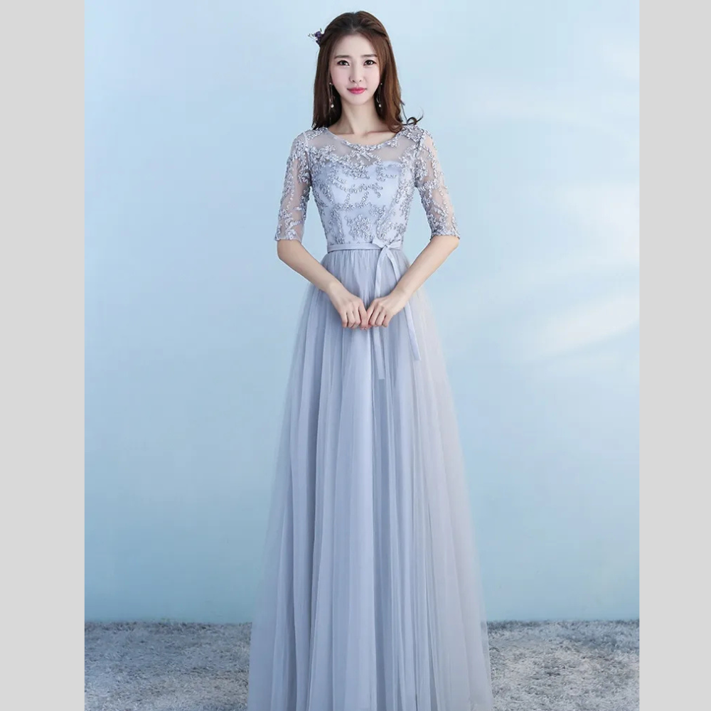 Long Bridesmaid Blue Wedding Dress Girlfriends Party Dress