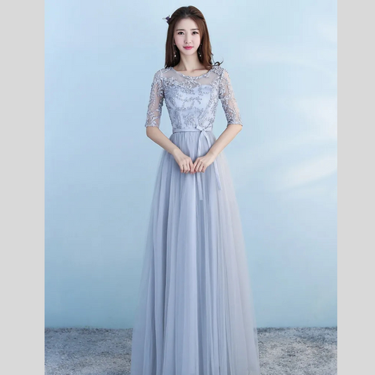 Long Bridesmaid Blue Wedding Dress Girlfriends Party Dress