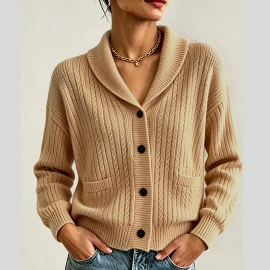 Full Size Shawl Collar Cable Knit Cardigan Plus Size