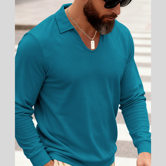 Men's Full Size Slim Fit Long Sleeve Polo Plus Size