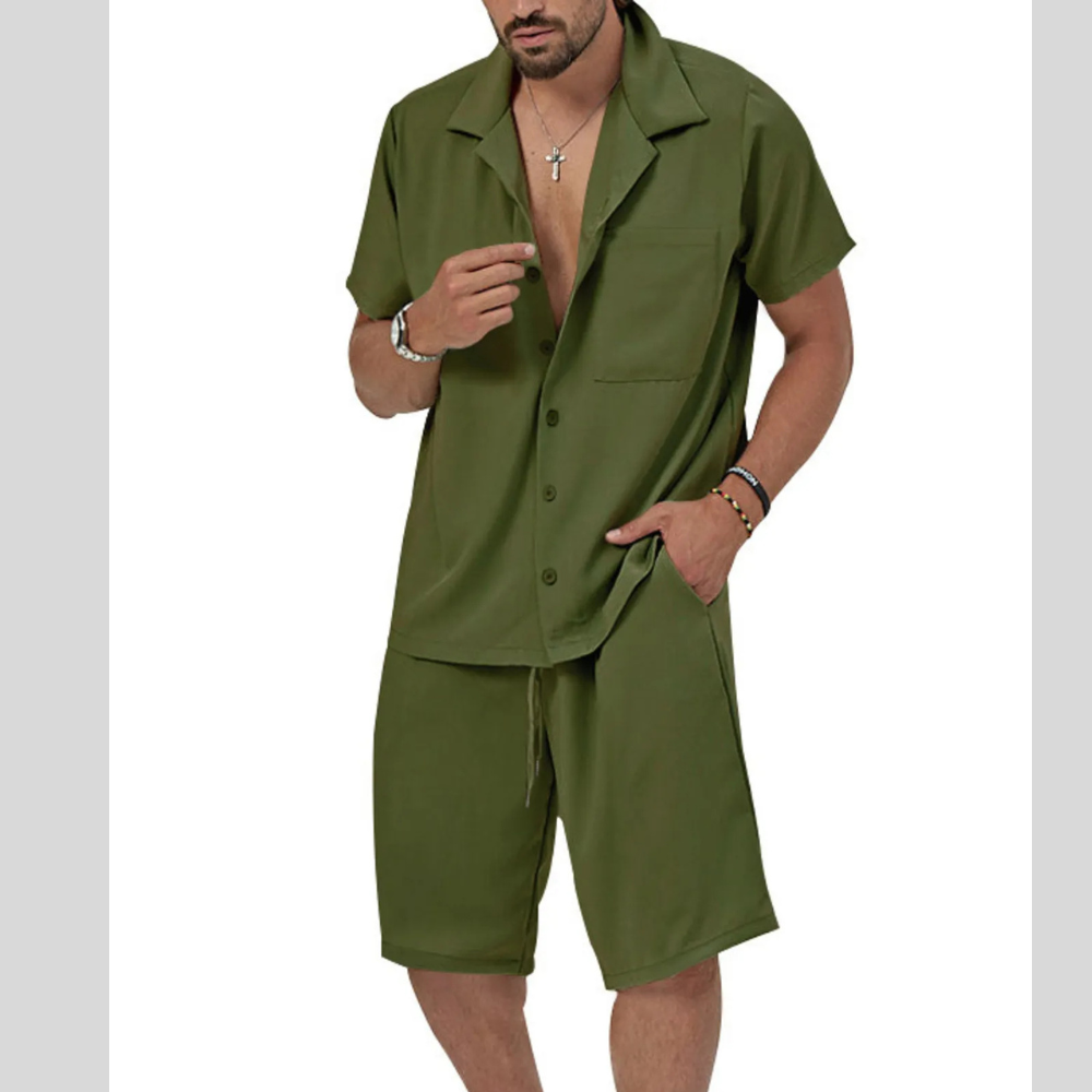Men’s Plus Size Casual Button Shirt and Shorts Outfit