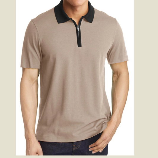 Men's Contrast Collar Quarter-Zip Polo Shirt