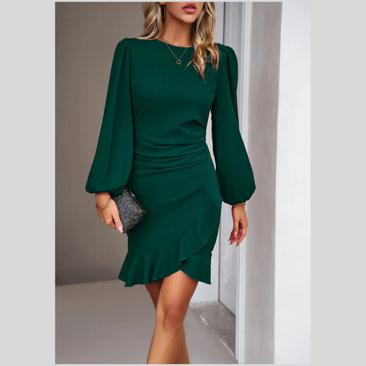 Women's Puff Long Sleeve Dresses Fashion Graceful Solid Color Slim Hip-covering Short Dress Womens Clothing