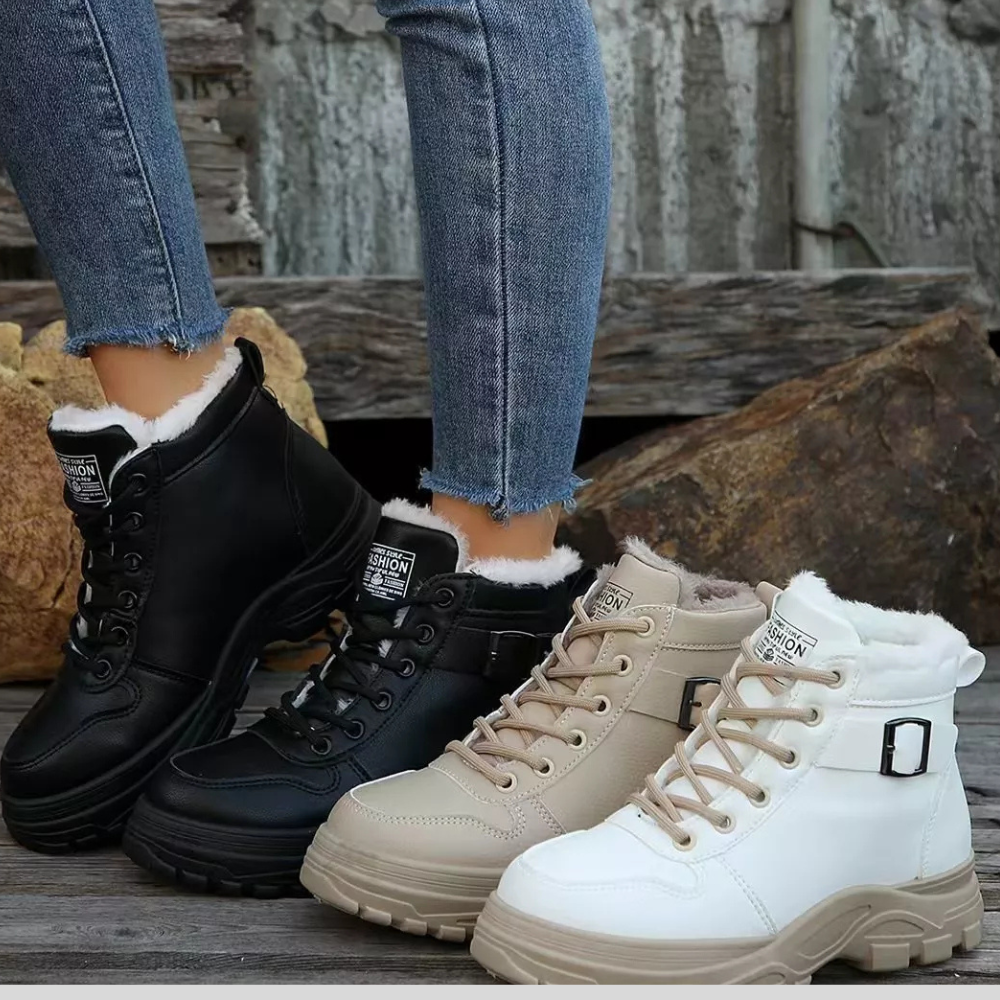Lace-Up Ankle Boots with Buckle Detail