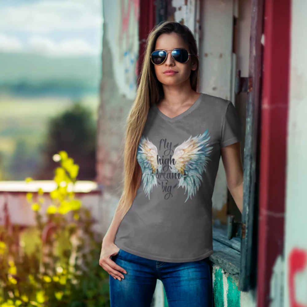 Ladies' V-Neck T-Shirt - Personalize With Positive Quotes