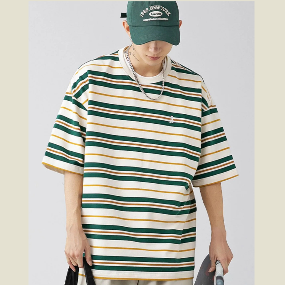 Men's Plus Size Basic style Round Neck Striped T-Shirt