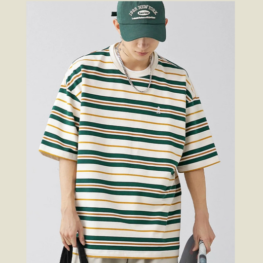 Men's Plus Size Basic style Round Neck Striped T-Shirt