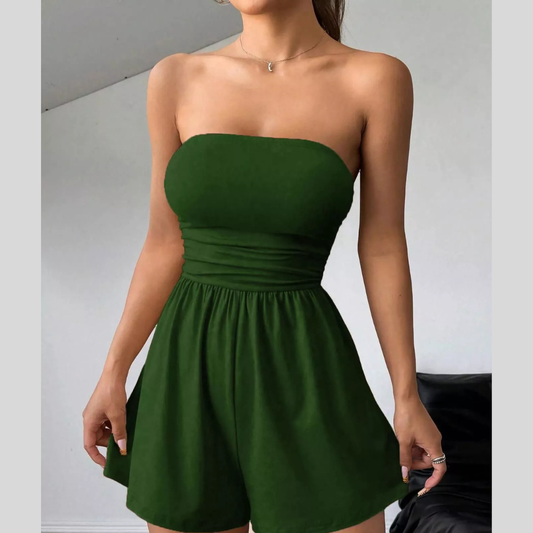 Chic Strapless Ruched Waist Romper