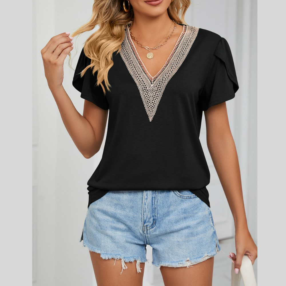V-Neck Petal Sleeve Top