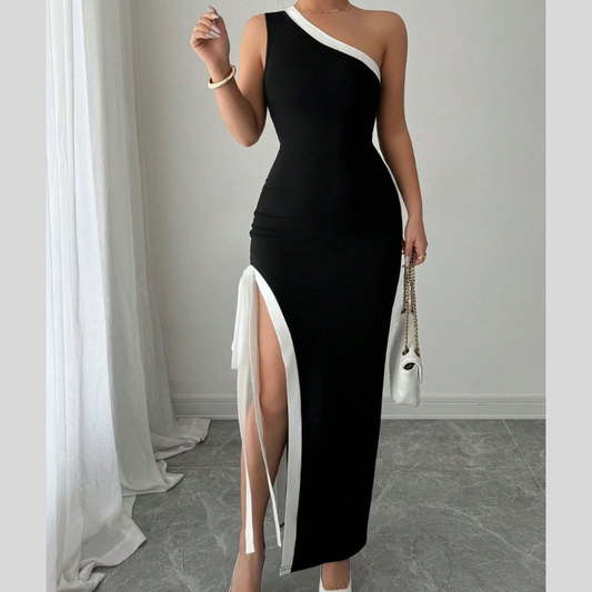One-Shoulder High Slit Maxi Dress