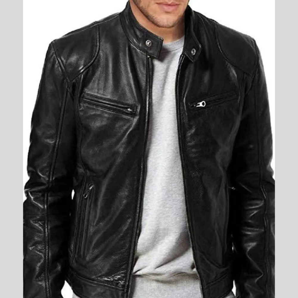 Men's Full Size Leather Biker Jacket with Zipper Pockets Plus Size