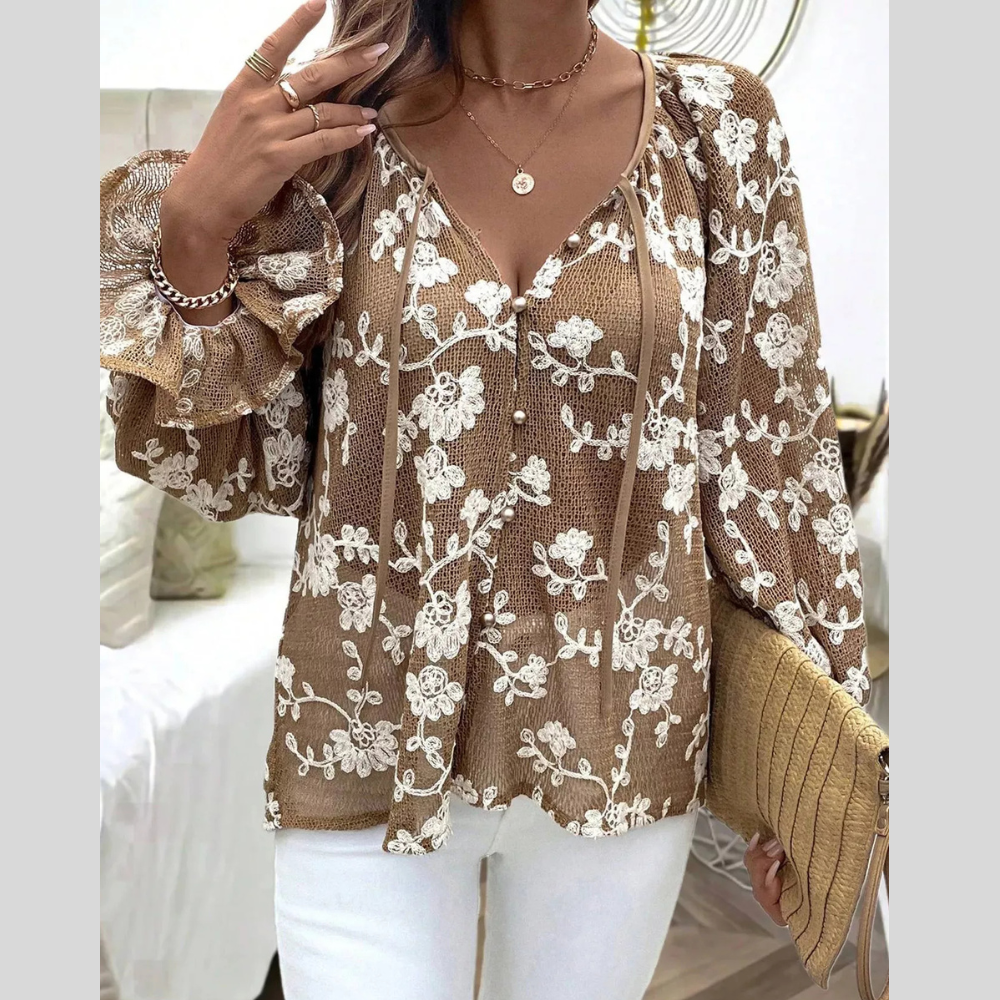 Floral Embroidered Long Sleeve Shirt