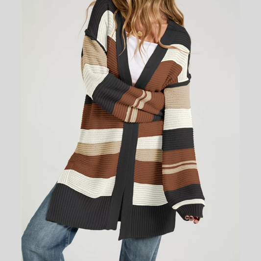Color Block Striped Open Front Cardigan