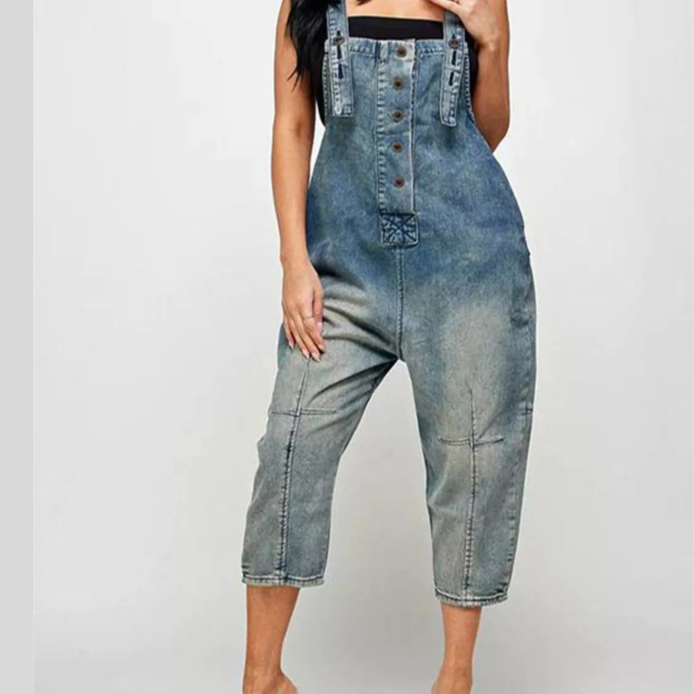 Full Size Button Front Denim Overalls with Pockets Plus Size