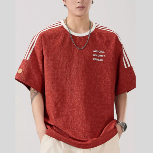 Men's Full Size Striped Shoulder Relaxed Fit T-Shirt Plus Size