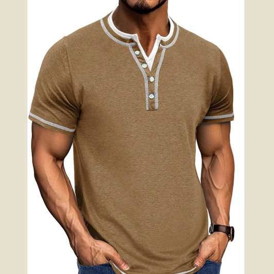 Men's Casual Henley Polo Shirt with Contrast Trim