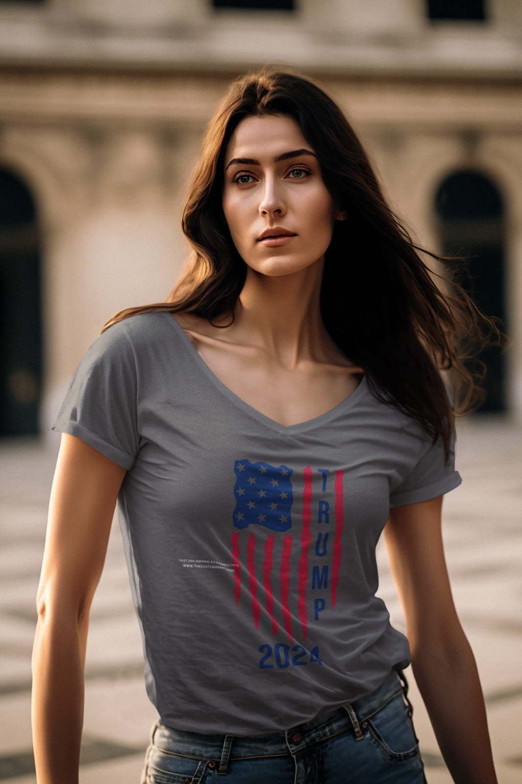 Ladies' V-Neck T-Shirt - Customize With Trump Support Designs