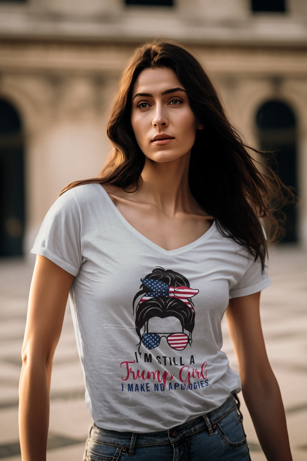 Ladies' V-Neck T-Shirt - Customize With Trump Support Designs