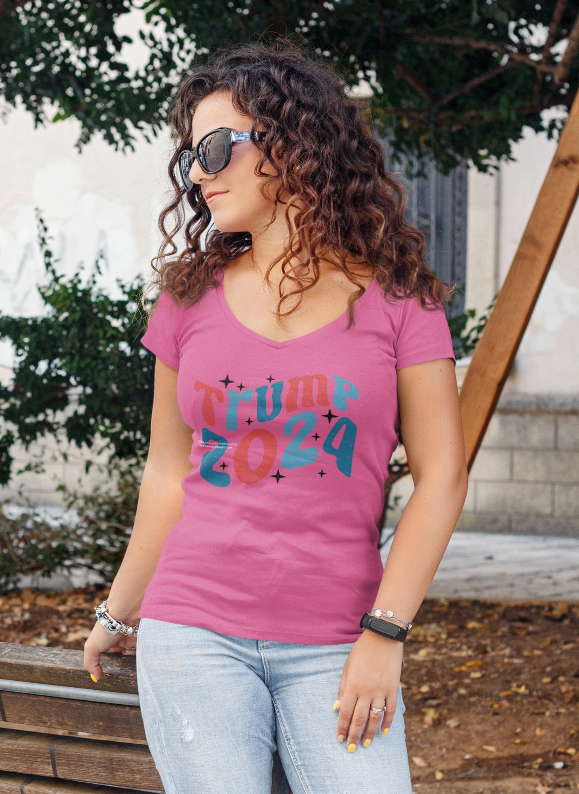 Ladies' V-Neck T-Shirt - Customize With Trump Support Designs