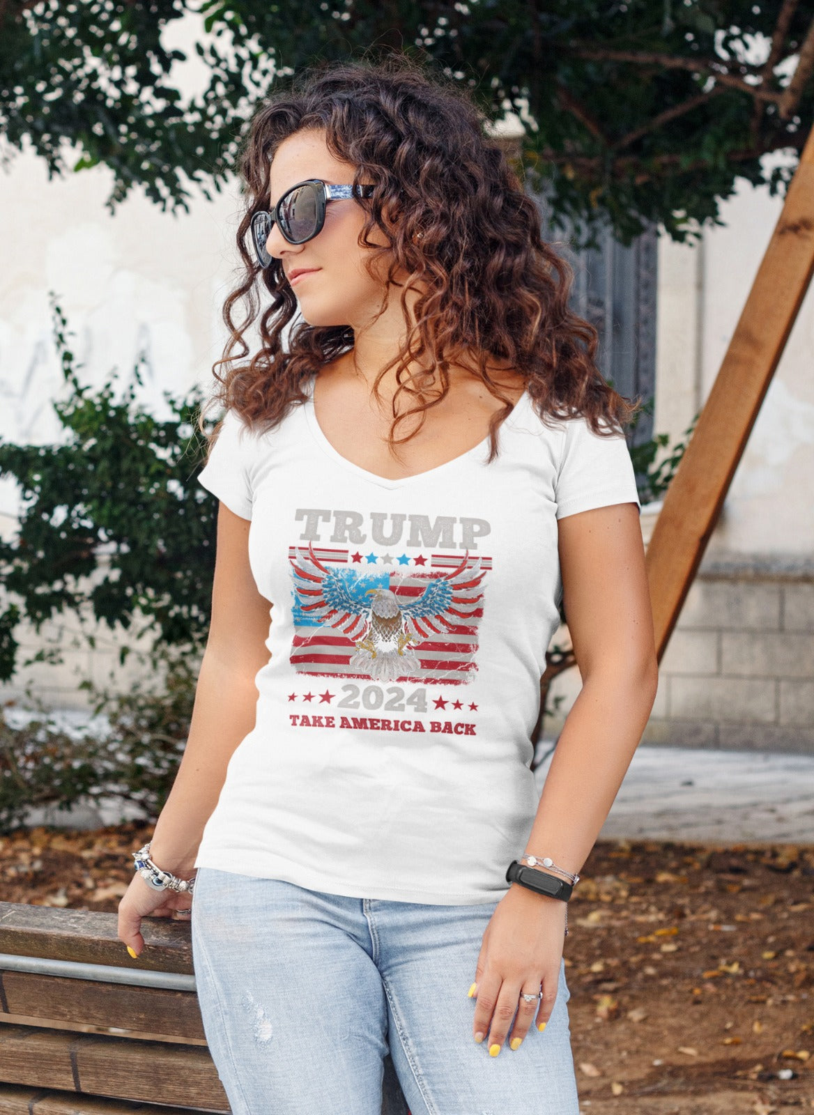 Ladies' V-Neck T-Shirt - Customize With Trump Support Designs