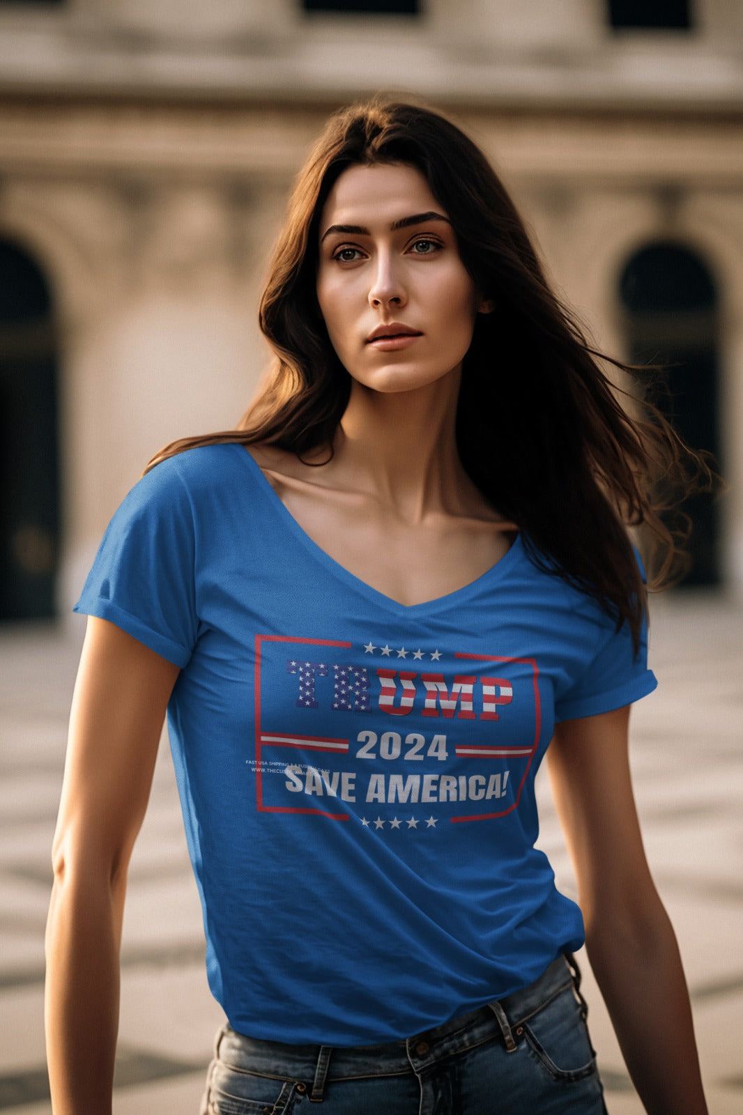 Ladies' V-Neck T-Shirt - Customize With Trump Support Designs