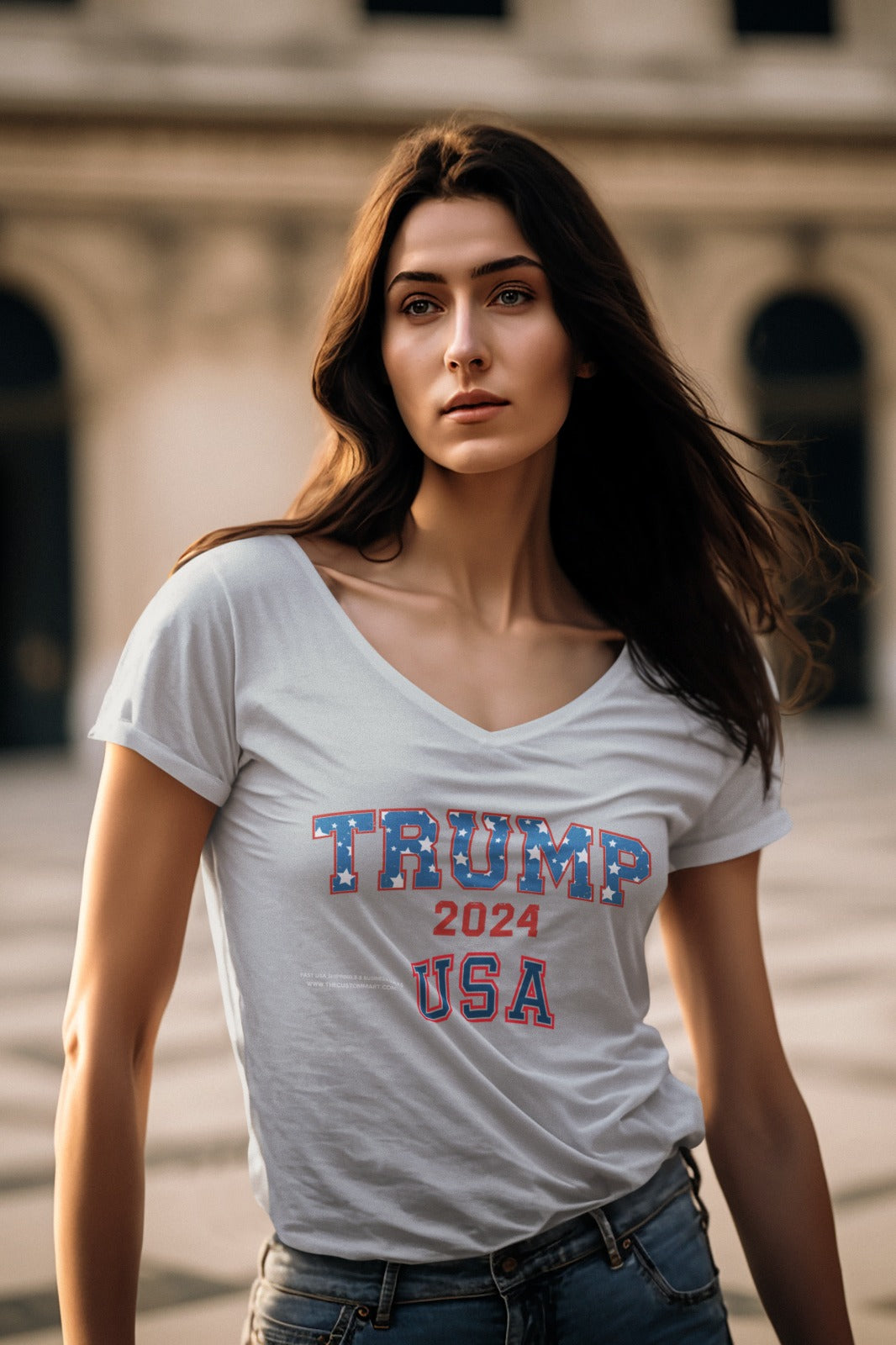 Ladies' V-Neck T-Shirt - Customize With Trump Support Designs