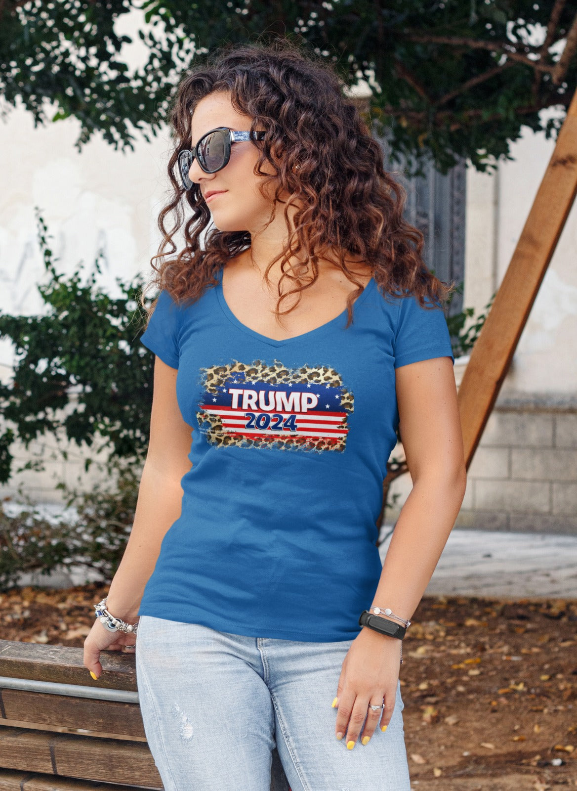 Ladies' V-Neck T-Shirt - Customize With Trump Support Designs