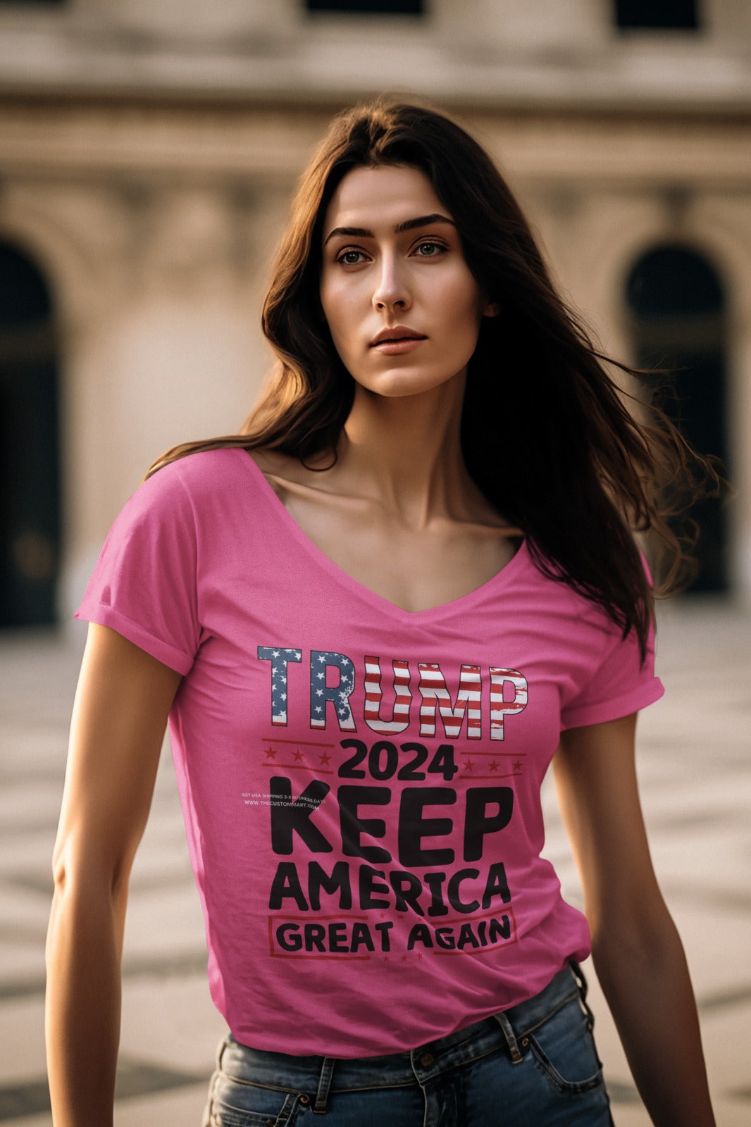 Ladies' V-Neck T-Shirt - Customize With Trump Support Designs