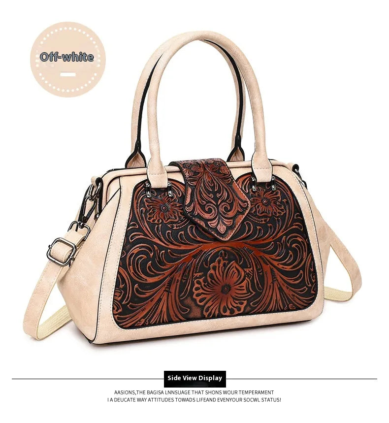 Handmade Carved One-shoulder Women's Leather Bag