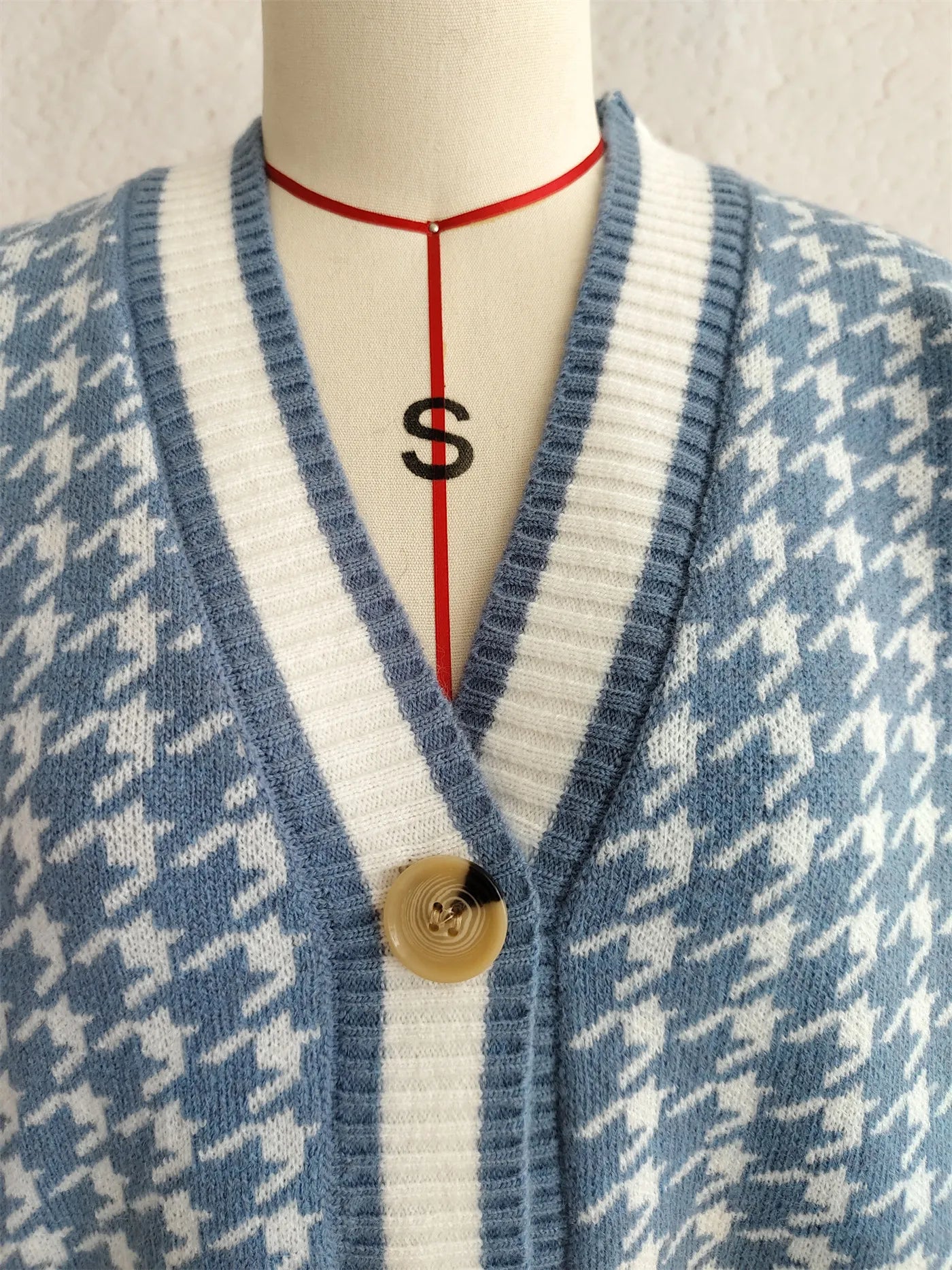 Stitching Plaid Knitted Women's Sweater