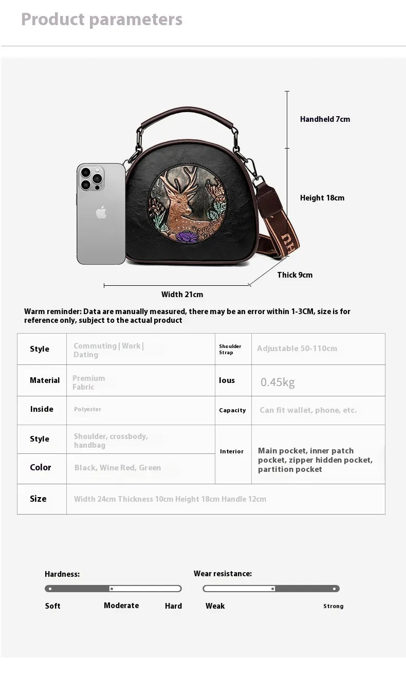 Retro Embossing Large Capacity Women's Handbag All-matching