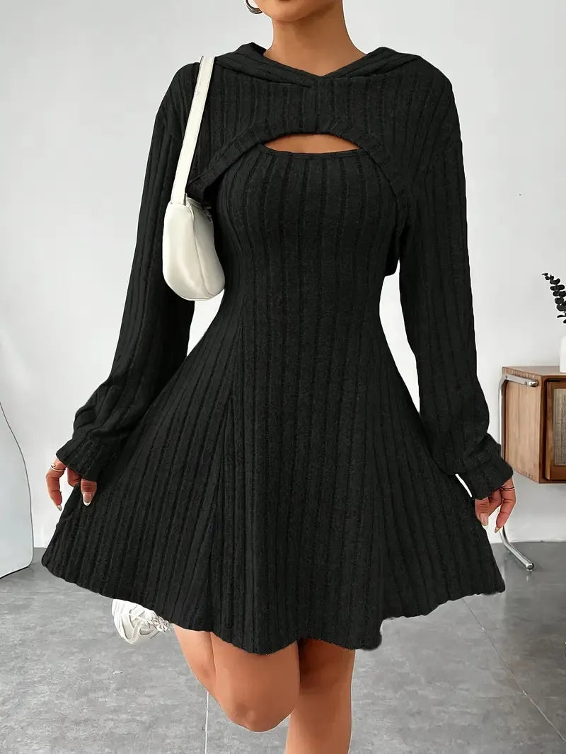Women's Two-piece Set Dresses New Fashion Fall Winter Hooded Shawl Long-sleeved Vest Short Skirt